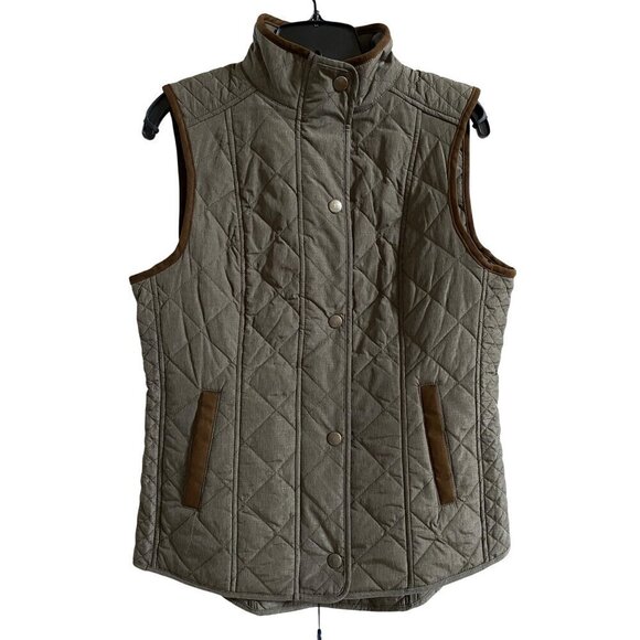 Lucchese Jackets & Blazers - Lucchese Quilted Vest Size Small Green Brown Polyester Micro Suede Zipper Button